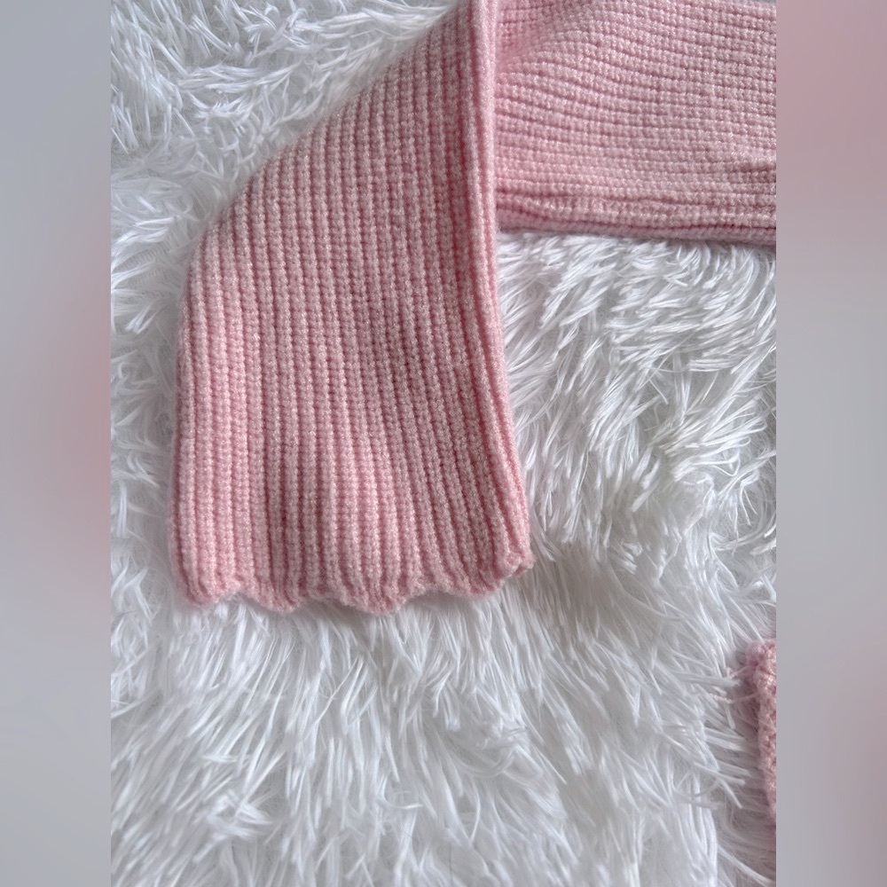 Pink Ribbed Off-Shoulder Sweater - Picture 6 of 7